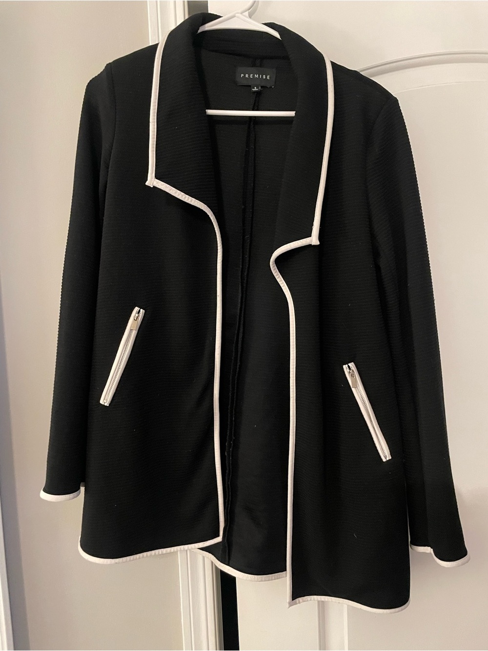 Premise Black Jacket with White Trim and Zipper Pockets
